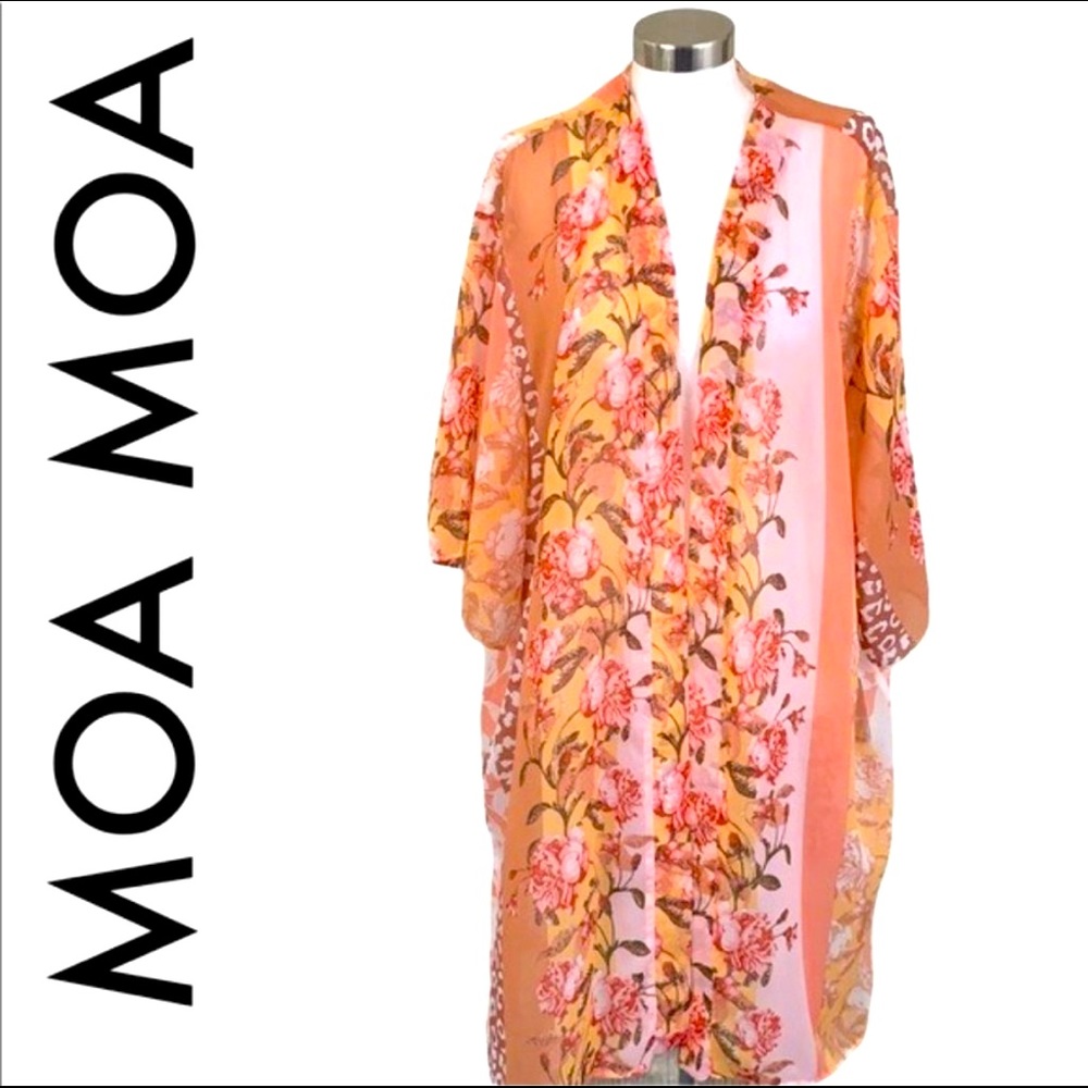 MOA MOA NWT YELLOW ORANGE FLORAL LEOPARD DUSTER 3X